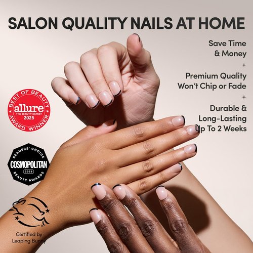 Glamnetic Press On Nails - Burnt Miso | Super Short Black French Tip Fake Nails, Extra Short Salon Quality French Manicure | 12 Sizes - 30 Nail Kit with Glue