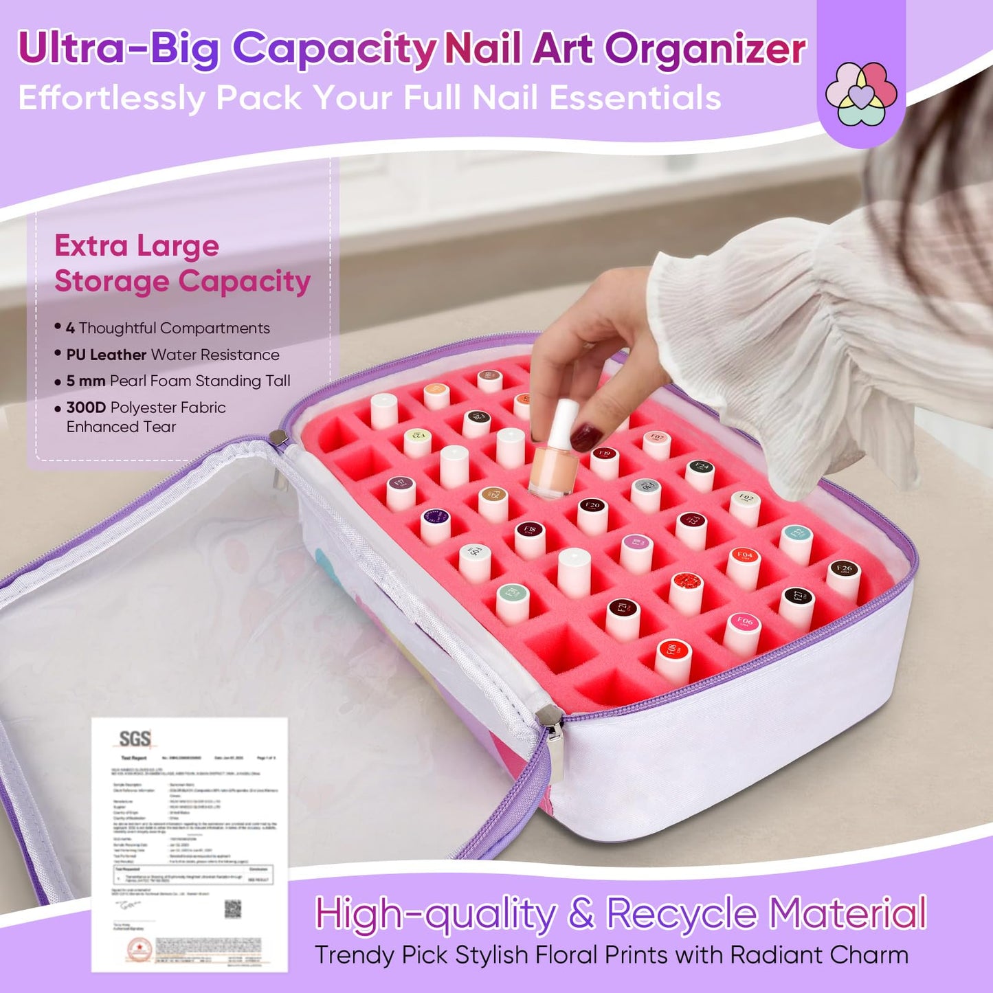 SAVILAND Nail Polish Organizer Bag: 33L Large Nail Bag Organizer Case Holds 80 Bottles (15ml/0.5 fl.oz) and Nail Lamp Travel Nail Supply Organizer Holder Nail Organizers and Storage Bag for Nail Tech
