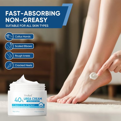 VREKEF Urea Cream 40% Plus Salicylic Acid 2%, Urea Cream 40 Percent for Feet Maximum Strength, Foot Cream for Dry Heels Cracked