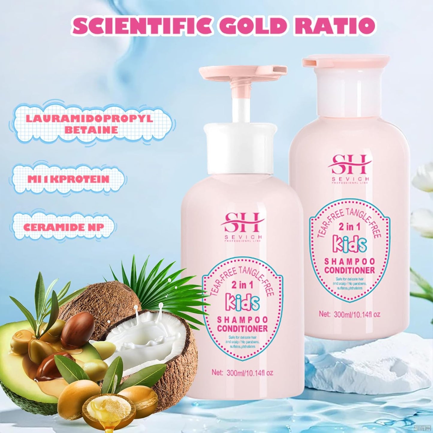 SEVICH Kids 2-in-1 Shampoo & Conditioner - Tear-Free, Hypoallergenic Formula for Sensitive Scalp | 10.14 fl oz (300ml)