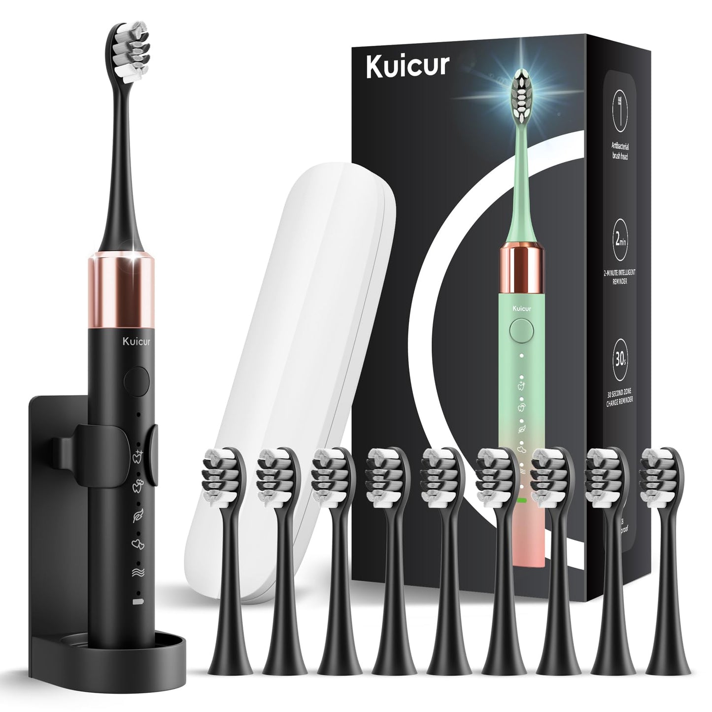 Kuicur 2 Pack Electic Toothbrush - White and Black