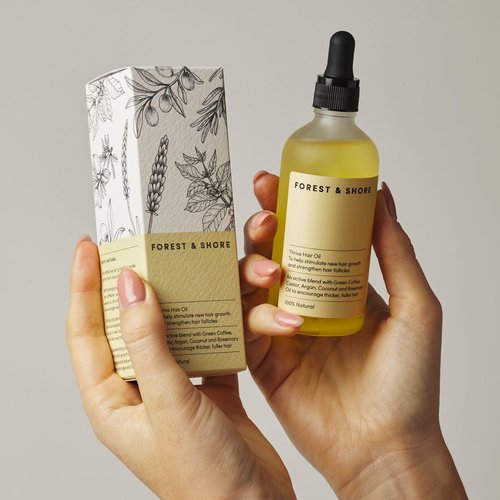 Forest & Shore Natural Hair Oil with Caffeine, Biotin, Castor, Argan & Rosemary - Effective Serum for Hair Growth & Damaged Hair