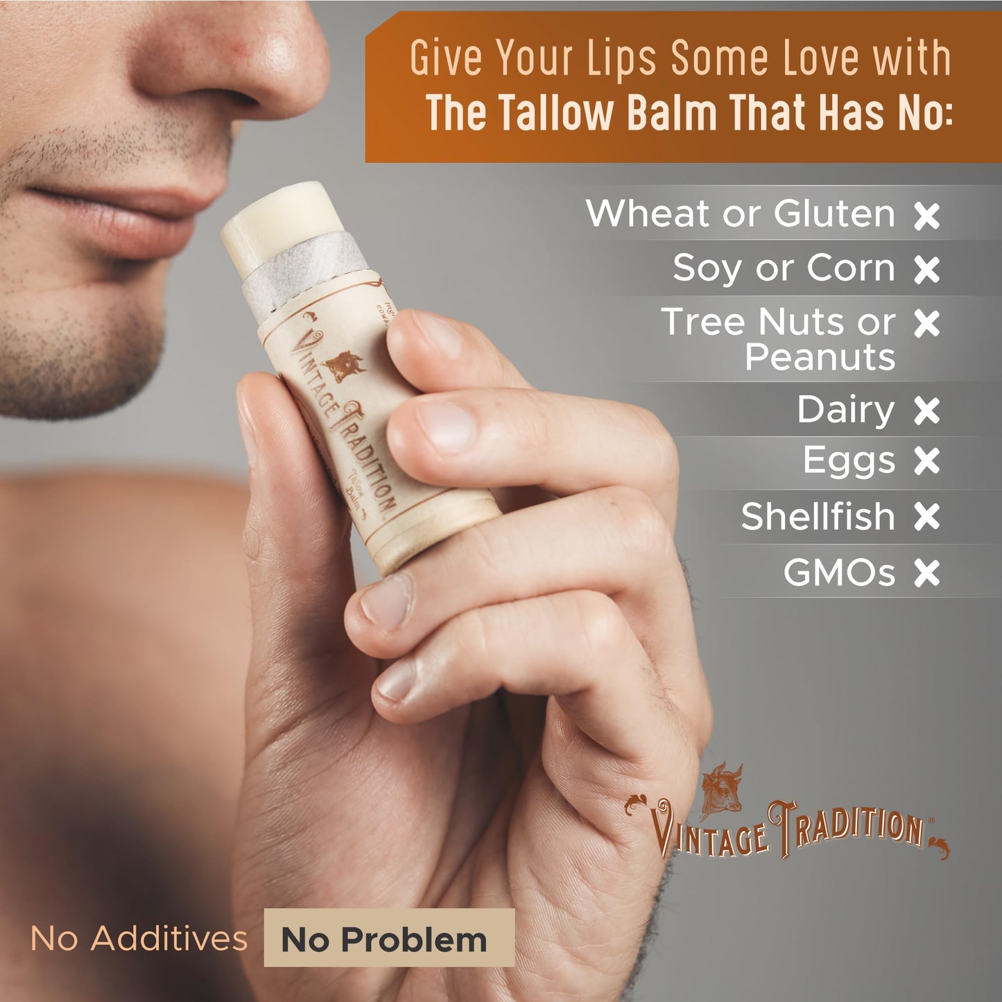 Vintage Tradition Moisturizing Beef Tallow Lip Balm – Tube Lip Moisturizer with Vanilla Extract Hydrates & Soothes Dry Lips – Grass-Fed Tallow Balm for Skin Care, 0.5 Fl. Oz.