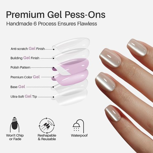 Cat Eye Nude Press on Nails Square - SHANGMENG Soft Gel Press on Nails Short for Women Gift, Fit Perfectly & Natural Stick on Nails with Glue in 16 Sizes - 32 Reusable Fake Nails, Light Nude