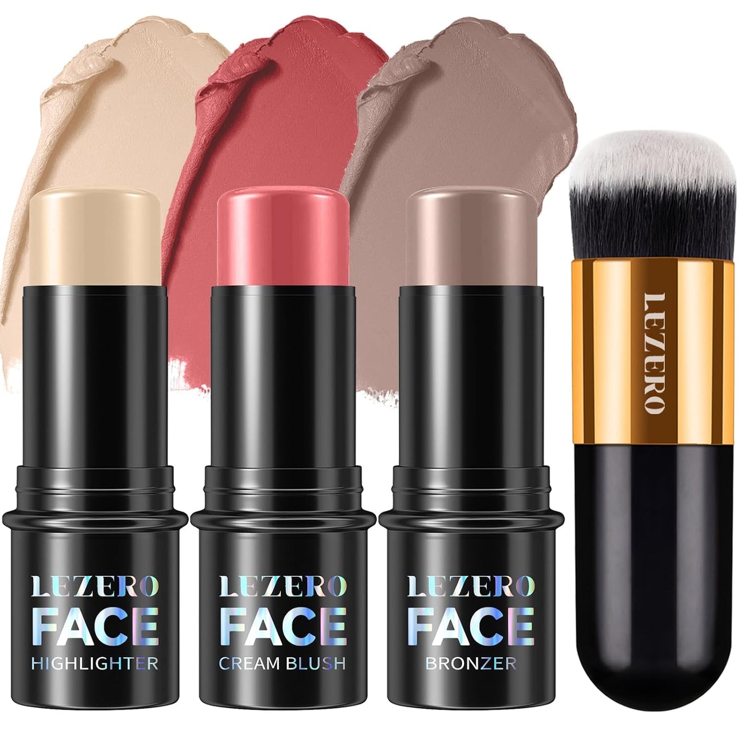 Lezero 3Pcs Contour Stick Makeup Kit, Shades with Highlighter, Blush and Bronzer Stick for Sculpt the Face and All Skin Type, Long Lasting, Smooth, Dewy & Matte Finish, LIGHT