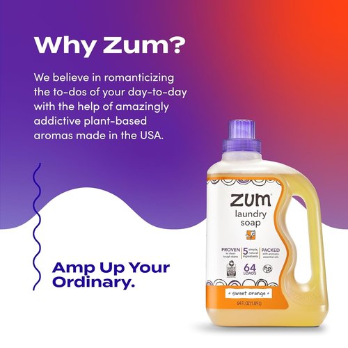 Indigo Wild Zum Laundry Soap - Plant-Based Liquid with Baking Soda & Essential Oils - Sweet Orange, 64 fl oz (2 Pack)