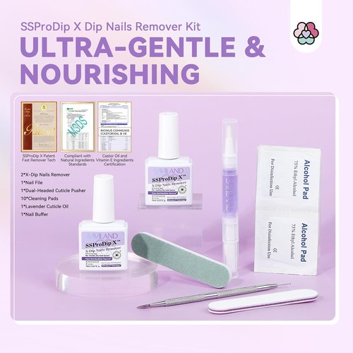 SAVILAND Dip Powder Remover Kit - Gentle & Safe Nail Removal with Cuticle Oil | 2 Pcs, 0.5 Floz