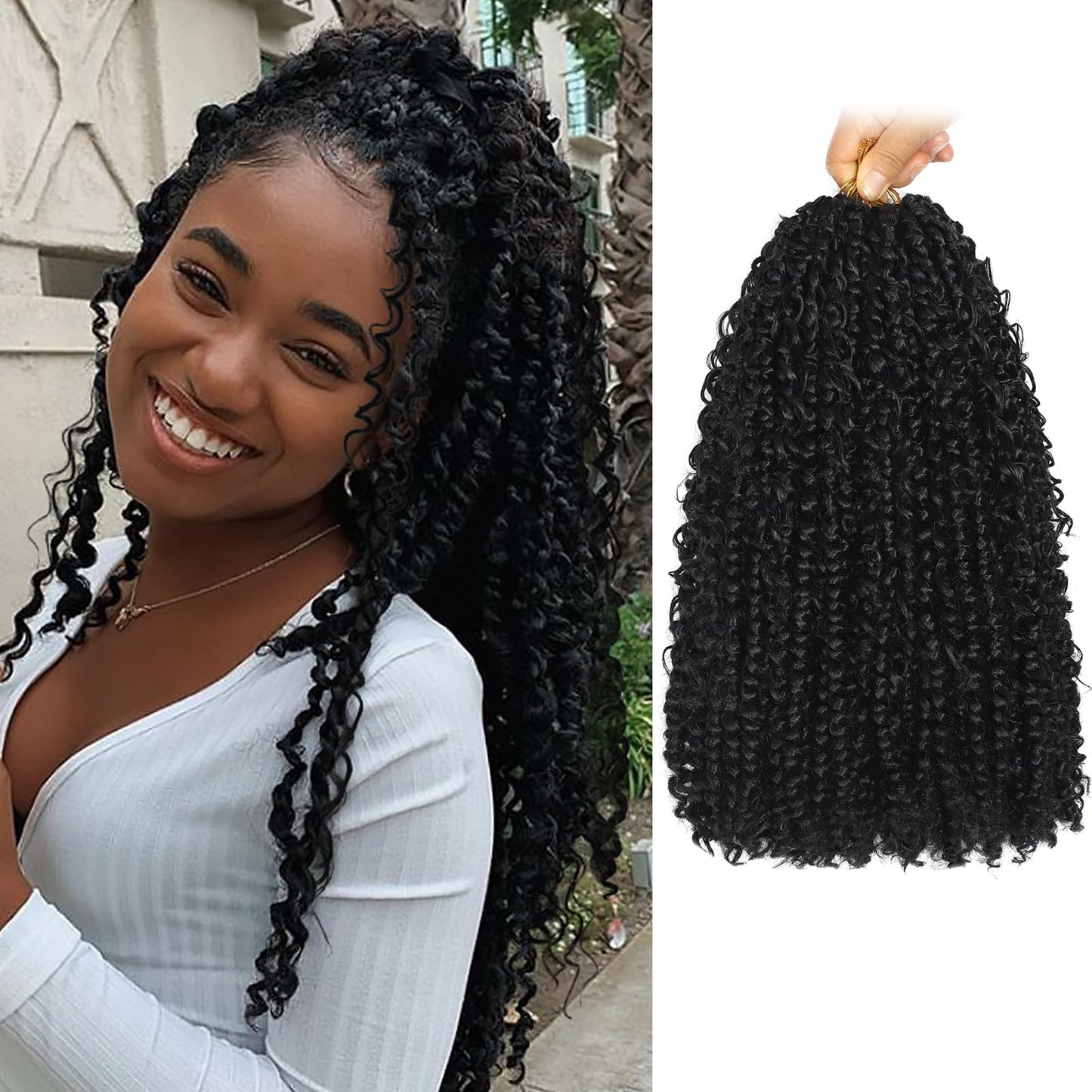 Molleas Passion Twist Hair 14inch,9pack Boho Passion Twist Crochet Hair,Pre Looped With Curly Ends for Bohemian Water Wave Braiding Hair(14inch(pack of 9),1B)