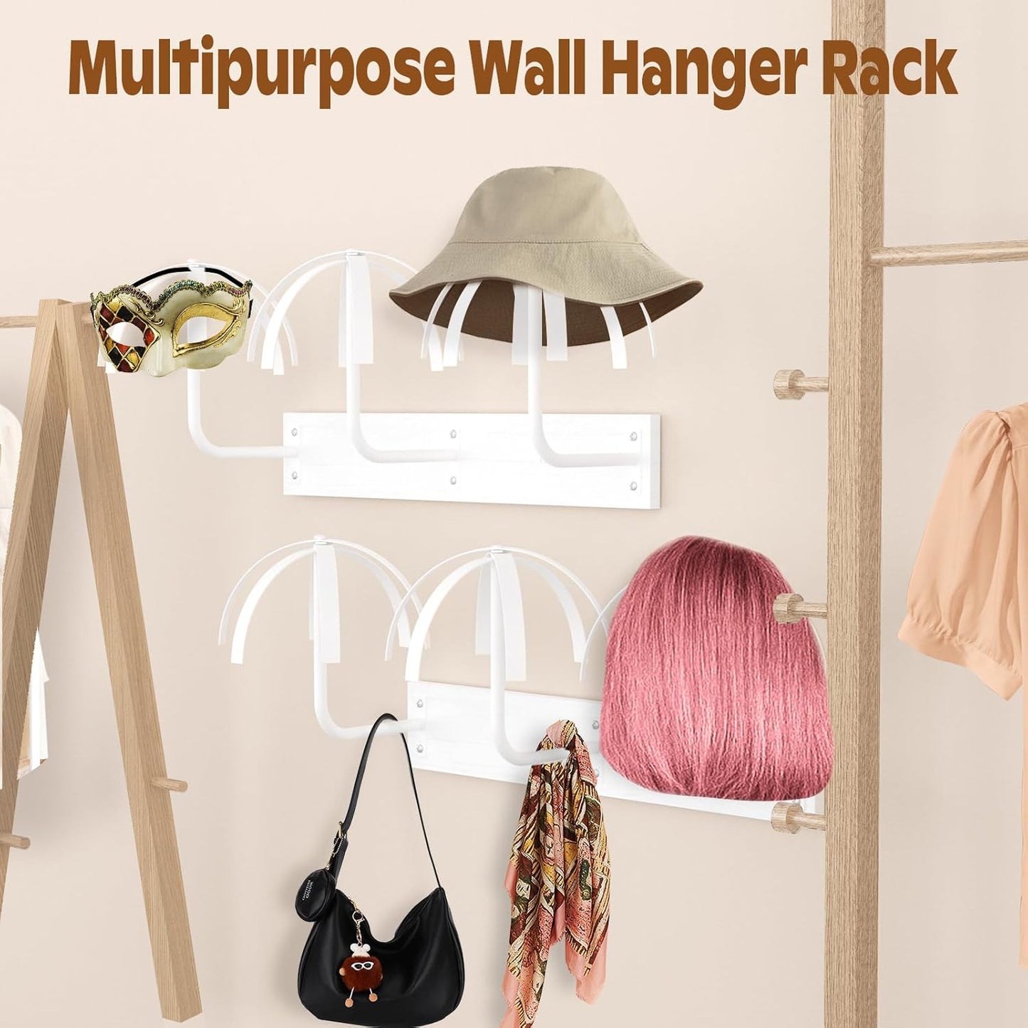 6 Pcs Hanging Wig Stand for Multiple Wigs, Durable Wall Mounted Wig Hanger Holder,Wig Holder for Multiple Wigs,Hanging Wig Holder for Display, Storage, Styling, Drying,Practice,Design (Black)