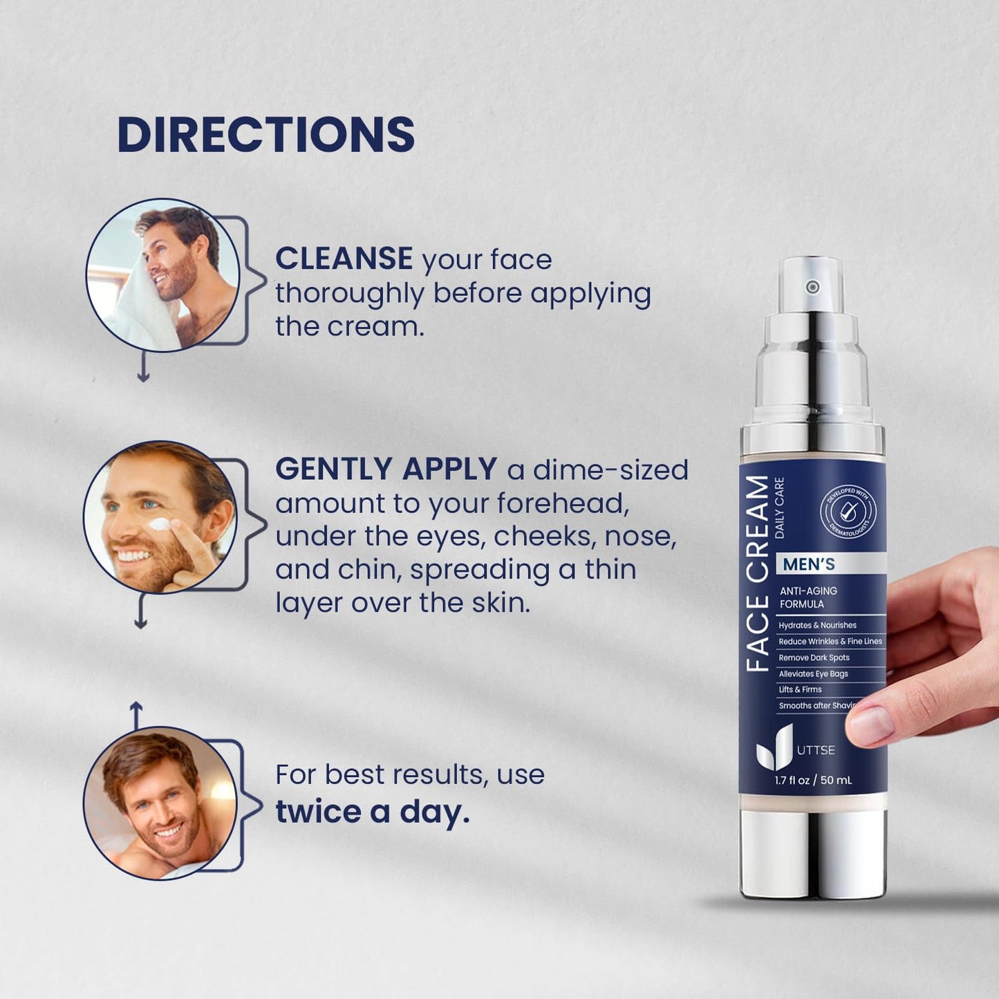 Uttse 6-in-1 Mens Face Moisturizer: Anti Aging Face Cream - Eye Bags Treatment - Skin Care for Men - 1.7 fl oz