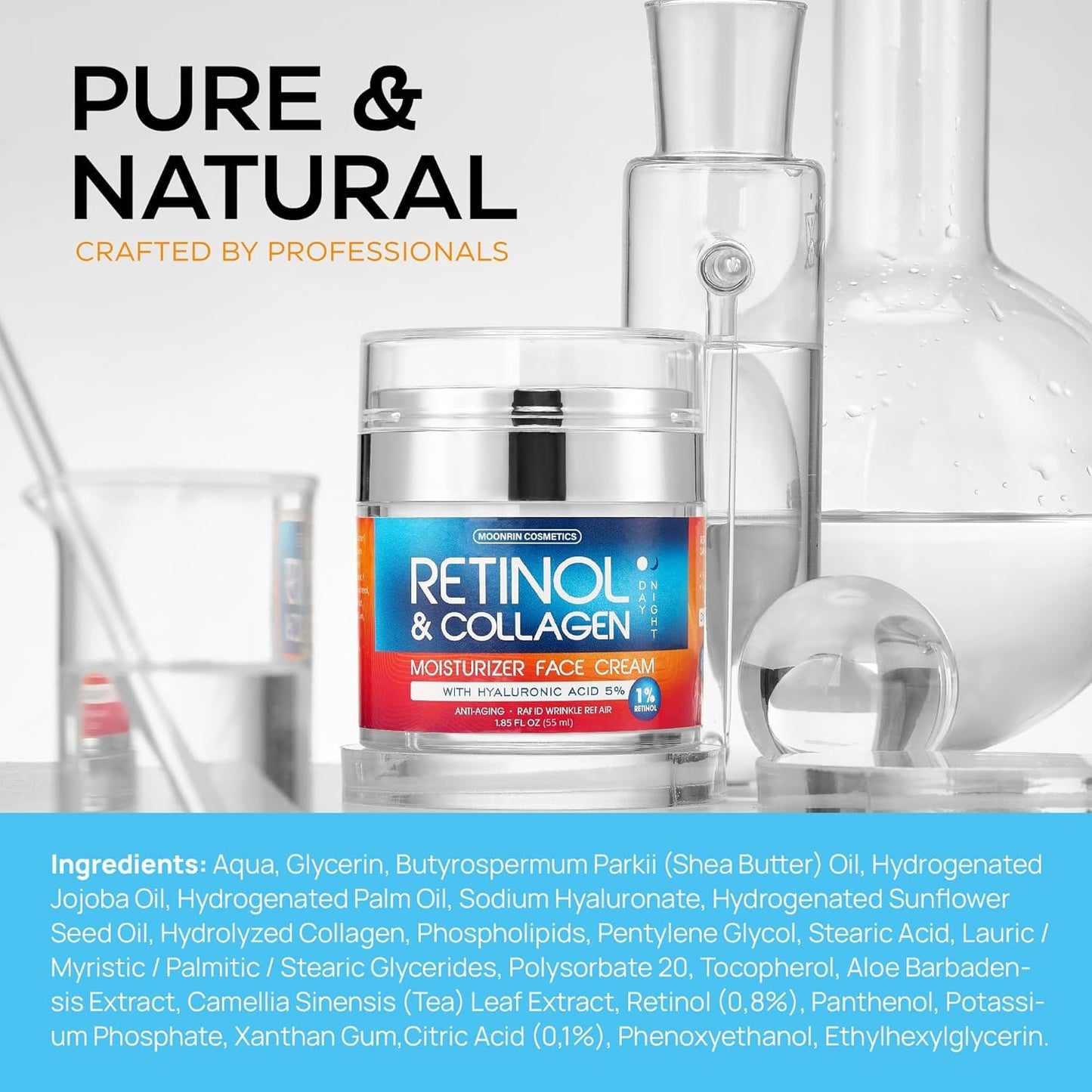 Skiennix Retinol Cream - Anti-Aging Moisturizer with Hyaluronic Acid for Men & Women | 1.85 Oz
