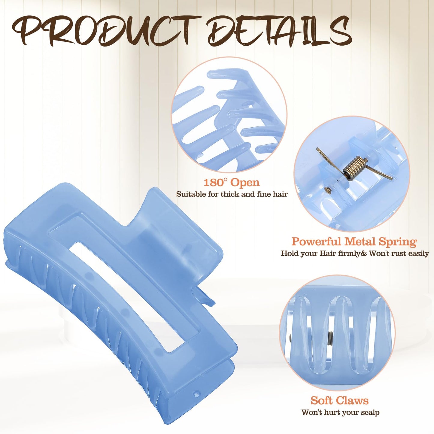 Tigeen 34 Pcs Matte Square Non-Slip Hair Accessories - 3.3" Medium Rectangular Claw Clips for Women, Girls, and Thin Hair Styling