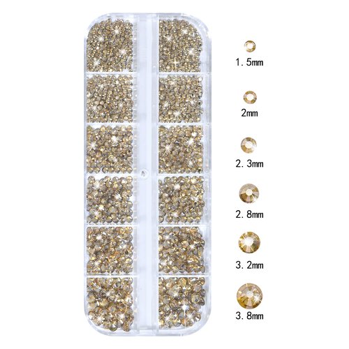 HNUIX Nail Rhinestones - 3D Multi Shape Size Crystal, Champagne Gold Nail Gems, Flat Back, with Kit, for Nail Art, DIY Decorations
