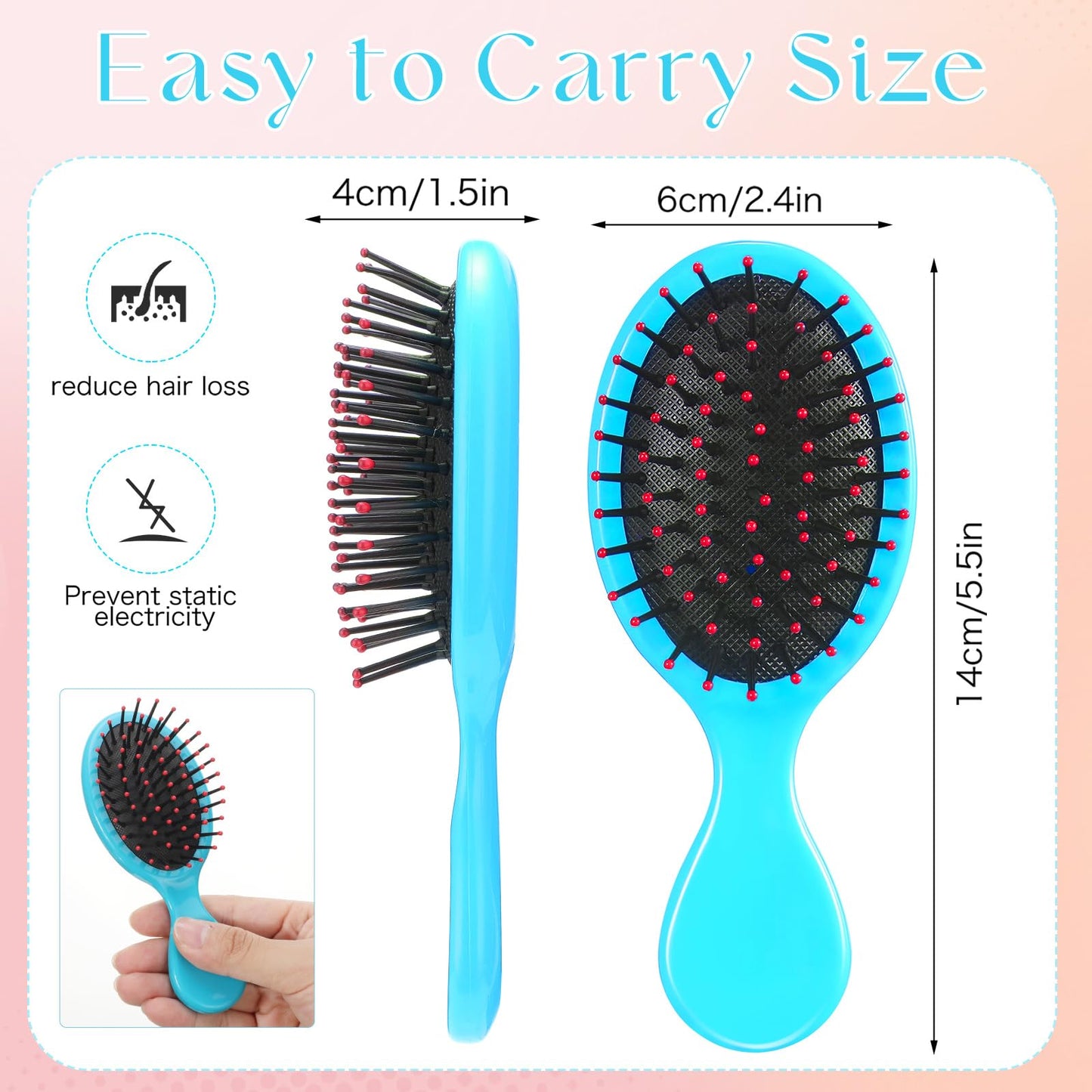 24 Pcs Mini Brush Hairbrush for Kids Girls Wet Little Travel Hairbrush Mini Hair Brush Detangling Soft Bristles Hair Brush for Most Hair Types Smoothing with Ease Knots (Blue)