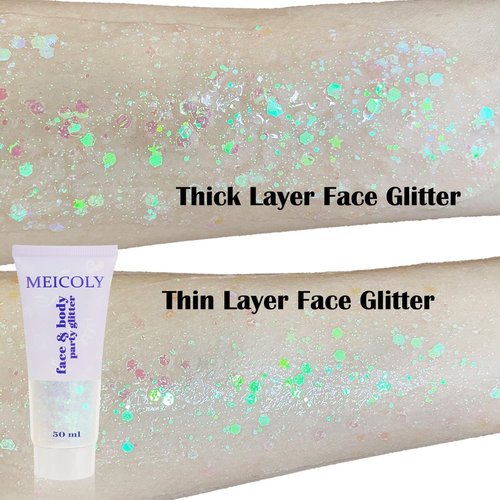 MEICOLY Clear White Body Glitter - Chunky Face & Hair Sparkling Gel for Festivals | 50ml