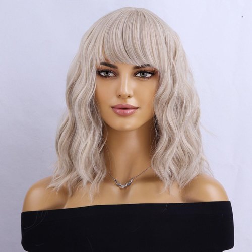 BERON 14 Inches Blonde Wig Short Curly Wig Blonde Wig with Bangs Synthetic Wig Blonde Wigs for Women Girls