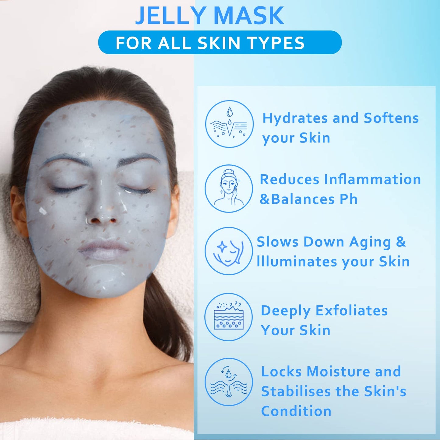 Ouhans Jelly Mask Powder for Facials Care,Hyalorunic Acid Moisturizing Jelly Face Mask,Professional Peel Off Rubber Mask, Hydrating Gel Face Masks with Double-ended Silicone Brush, 23 Fl Oz