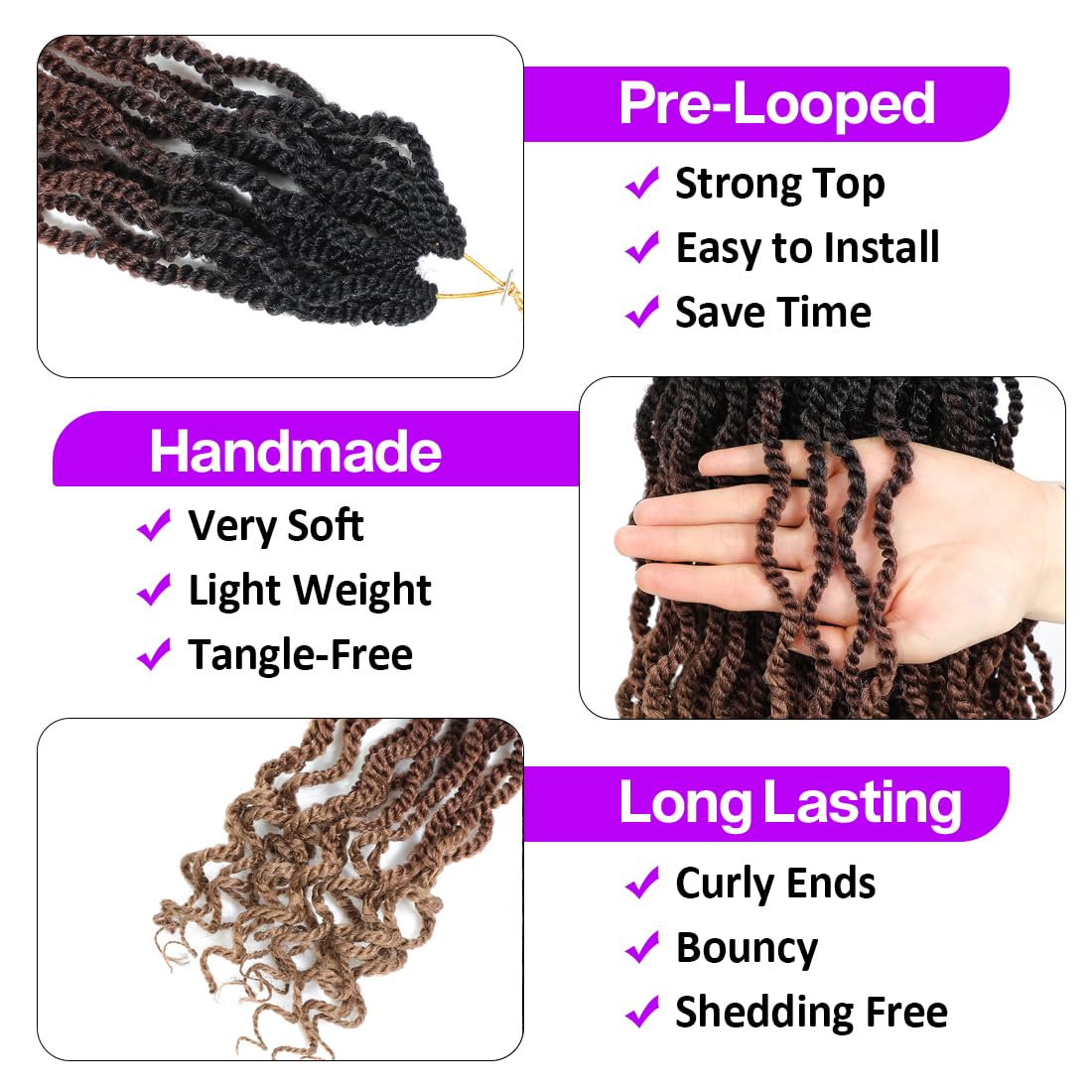Fayasu Wavy Senegalese Twist Crochet Hair 12 Inch for Black Women Pre-twisted Kids Crochet Hair 8Packs Braids Ends Synthetic Hair Extension(12Inch Pack of 8),1B/30/27)