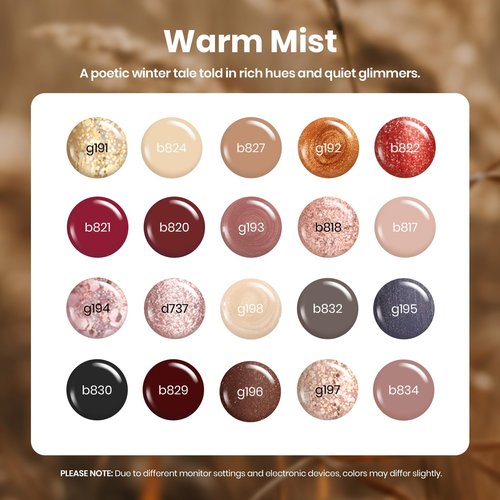 Beetles Gel Nail Polish Set - 20 Colors Warm Mist Gel Nail Kit Burgundy Brown Nude Gold Glitter Gray Shimmer Soak Off Base&Top Coat Uv Led Home DIY Salon Nail Art Gift Set for Women