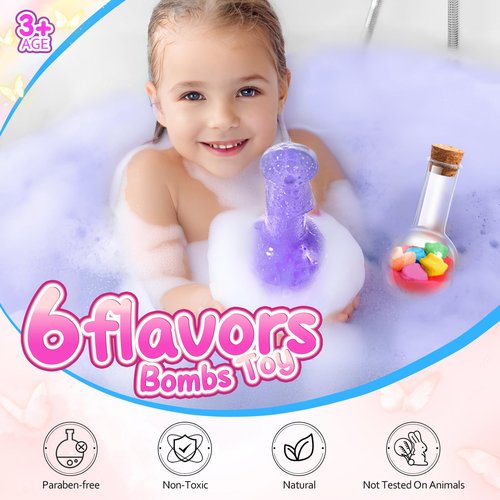 MeCids Magic Potion Bubble Bath Bombs for Kids -Bath Color Tablets Bath Potions for Toddlers Ages 4-12 Fun Science Kit Gift for Birthday, Halloween,Christmas- 6 Pack (Shaped Gems & Stars)