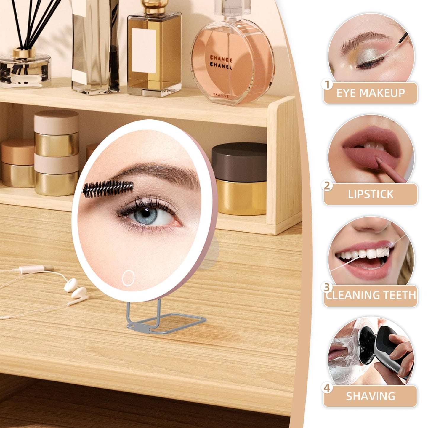 20X Magnifying Mirror with Lights, 6'' Makeup Magnified Mirror 20X High Magnification Mirror, Handheld Makeup Magnifying Mirror with Suction Cup & Stand, 20X LED Travel Magnifying Mirror for Women/Men