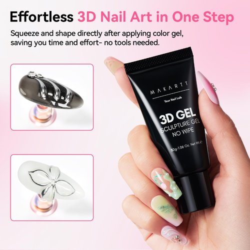 Makartt 3D Gel Nail Art - 30g Sculpting Gel Glue for Drawing, Molding, Sculpture, Gems & Decoration, Clear No-Wipe Gels Polish for DIY Nail Designs