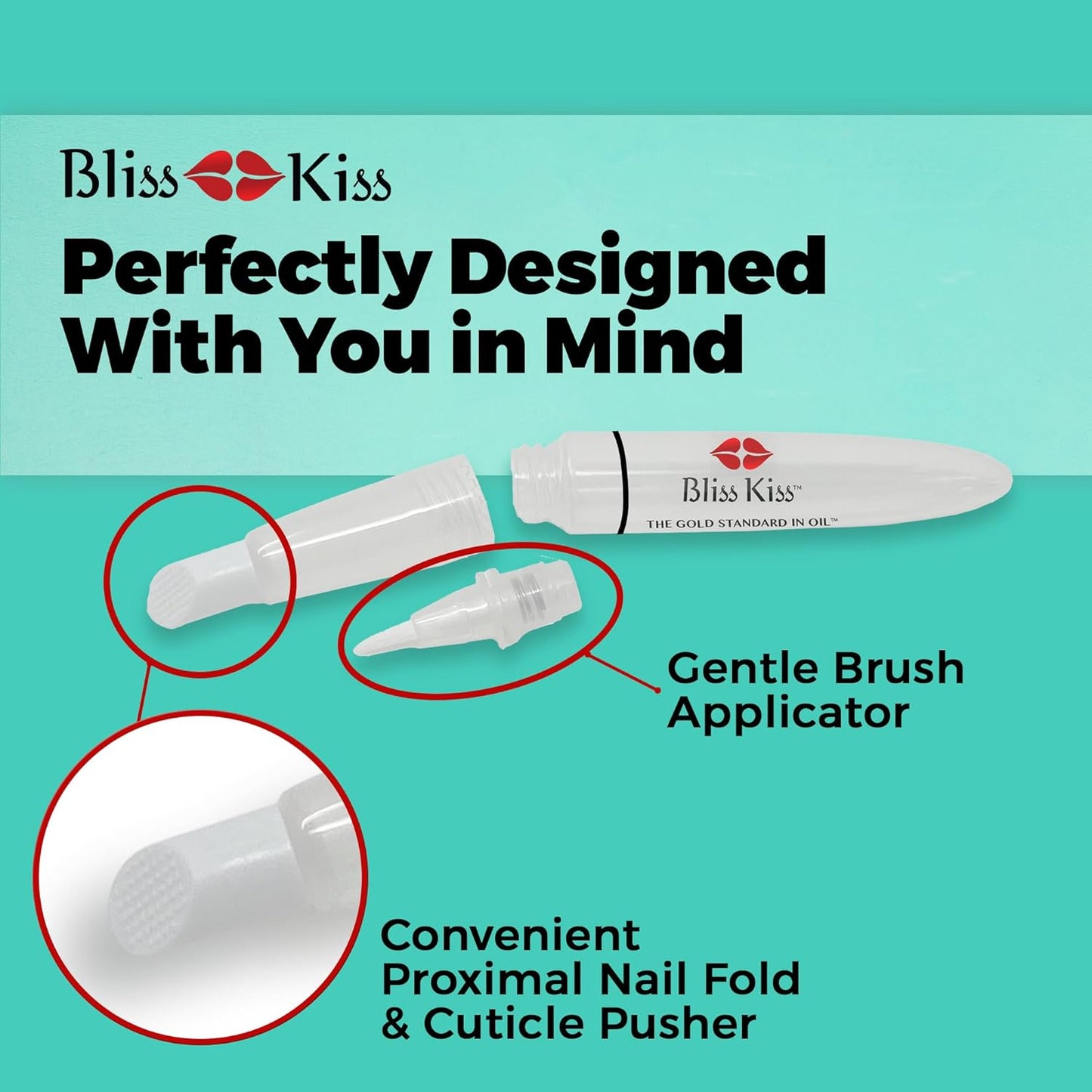 Bliss Kiss Refillable Cuticle Oil Pen - 8 ml Nail Oil with Soft Brush Applicator & Cuticle Pusher
