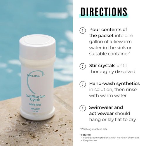 Malibu C Swimwear Care Crystals | Chlorine Removal & Activewear Protection - Color-Safe Laundry Rinse (3 Ounce)