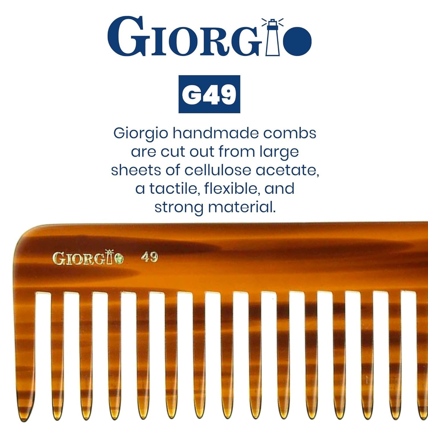 Giorgio G49 Yellow Tokio, Large Hair Detangling Comb, Wide Teeth for Thick Curly Wavy Hair, Detangler Comb For Wet and Dry, Handmade of Quality Cellulose, Saw-Cut, Hand Polished