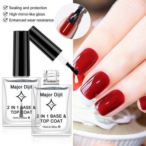 Major Dijit Clear Base & Top Coat Nail Polish - Quick Dry, Long-Lasting, High Gloss Formula | 0.5 Fl Oz