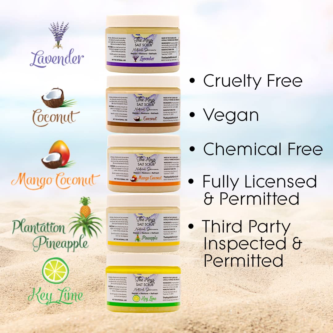 The Keys Exfoliating Sea Salt Body Scrub - Organic Body Scrub with Pure Florida Sea Salt, Ideal Salt Scrub for Hands, Feet, Bikini Area, and Travel Size Body Scrub for Men & Women, Pineapple, 12 oz.