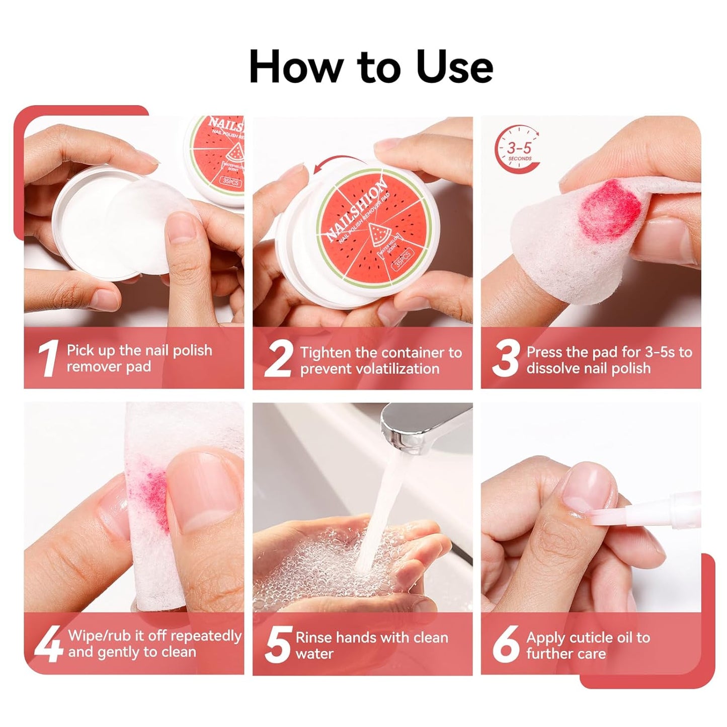 VE Nail Polish Remover Pads - 140 Non-Acetone Wipes | Quick 3-5s Removal | Moisturizing Watermelon Scent