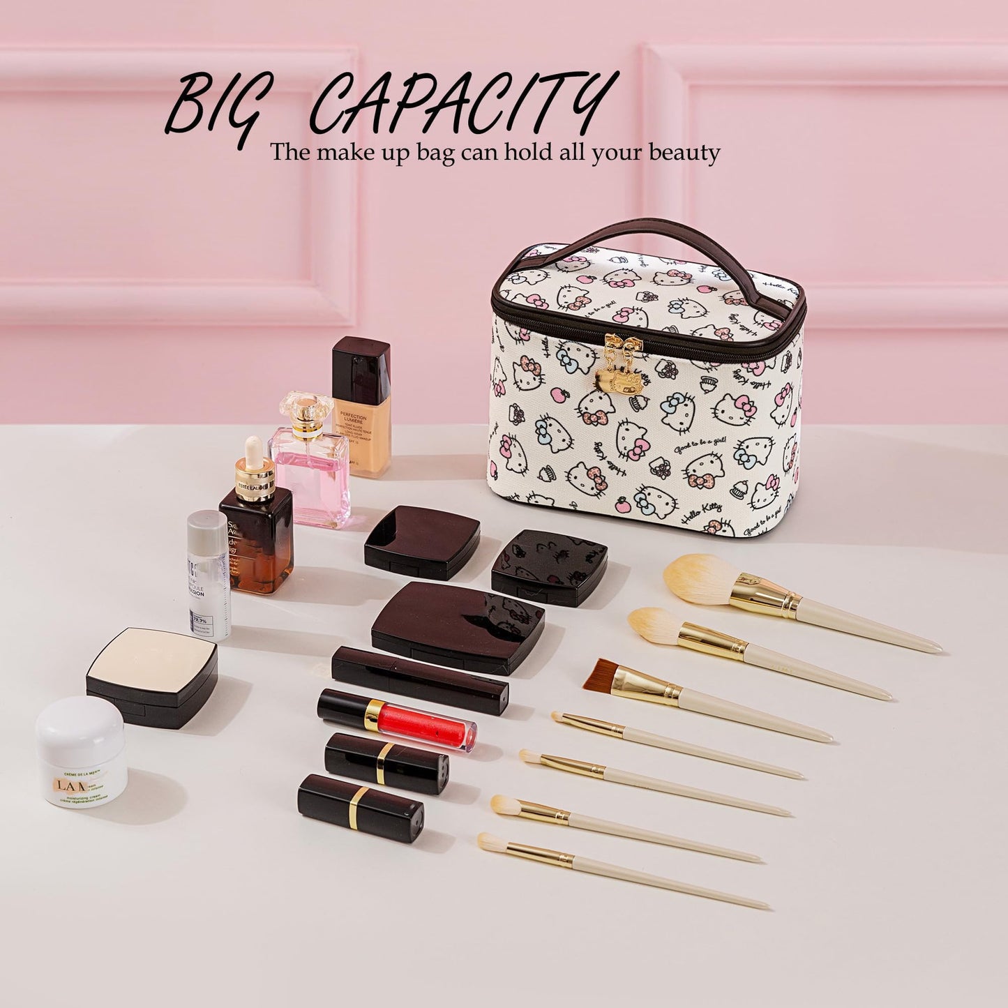 Makeup Bag 2PCS with Large Handle Travel Cube Cosmetic Bags Brush Holder Cute Organizer Suitable for Purse for Women (02 Sweet Apple 2PCS)