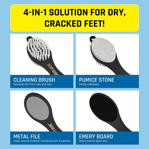 Derm Dude Holy Foot Repair Set - 2X Foot Creams & 4-in-1 Scrubber Tool with All-Natural DeoPlex for Odor Control | MPV & Strawberry