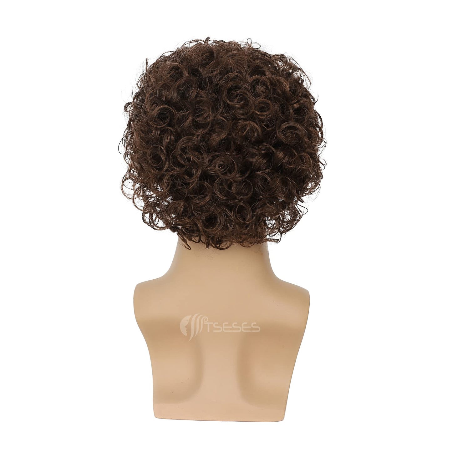 Tseses Brown Curly Short Afro Wig for Male Guy California Mens Cosplay Costume Daily Hair Synthetic Heat Resistant Mens Full Wigs
