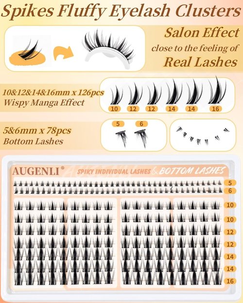 Cutey Manga Lash Clusters - Wispy Individual Lash Extensions, 126pcs Natural C Curl, DIY Anime Lashes (10-16mm)