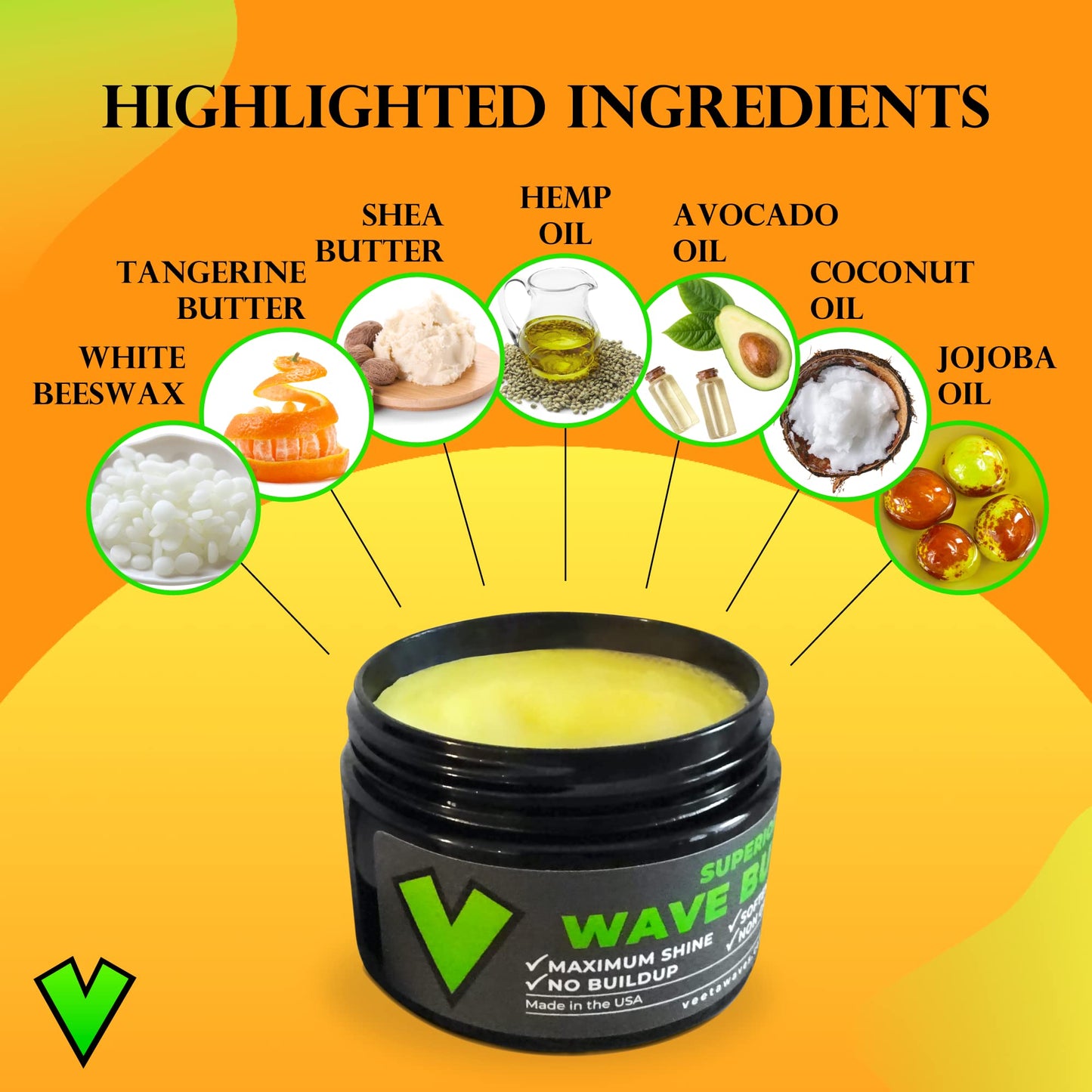 Veeta Superior Wave Butter - 360 Wave Grease for Men, Maximum Shine, Non Greasy, Softens & Conditions, No Buildup Shea & Tangerine Butter Wave Cream (4 oz)