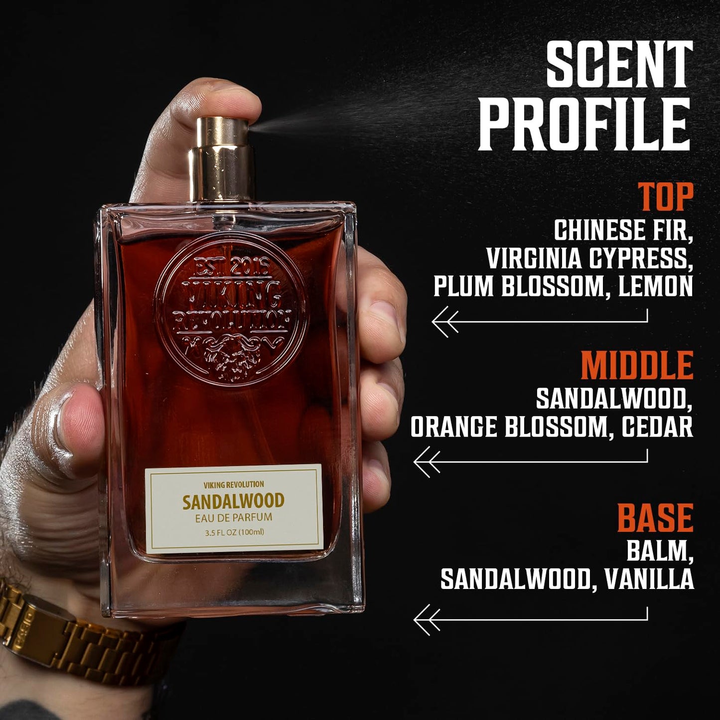 Viking Revolution Sandalwood Cologne for Men - Woody Eau de Parfum with Cedar & Vanilla - 3.5 Fl Oz