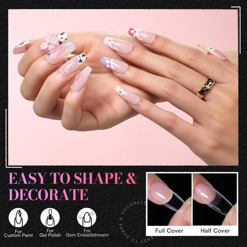 Makartt Medium Coffin Nail Tips: 504 PCS Pre-Etched Clear False Nails Tips, 15 Sizes Full Cover Half Matte Soft Acrylic Press On Nail Extensions Supplies Salon and DIY at Home