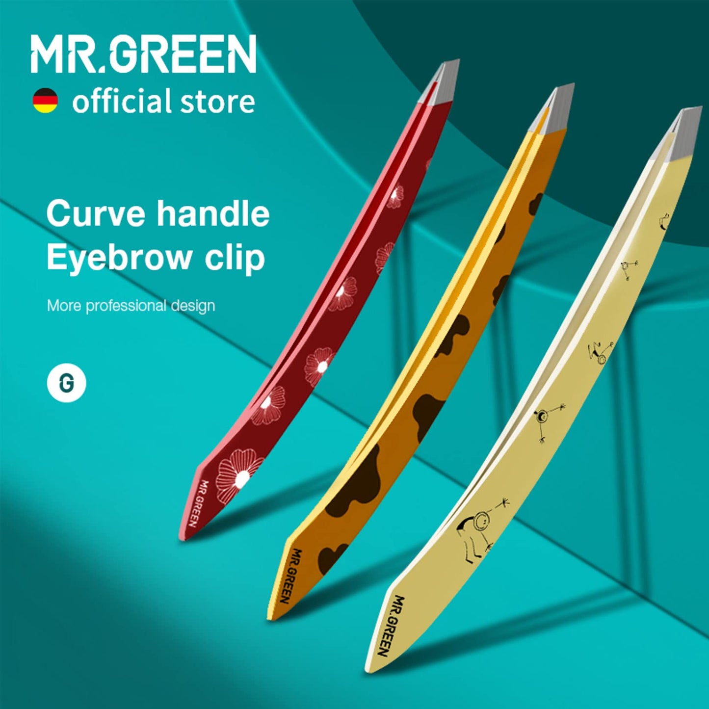MR.GREEN Curve Handle Eyebrows Tweezers Professional Fine Hairs Removal Puller Makeup Tools Stainless Steel Beauty Clips Removal (Red)