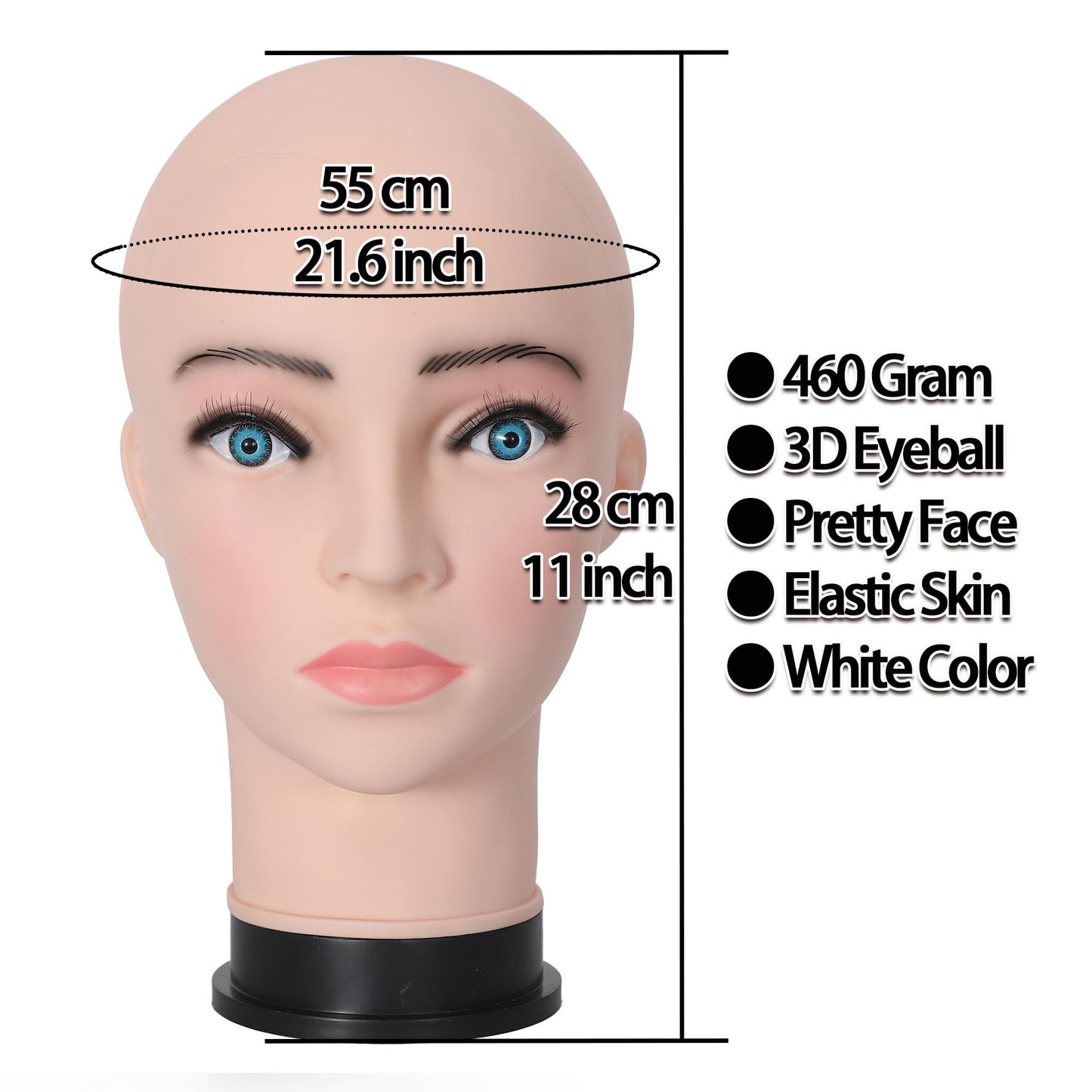 TKIMHEQ Bald Female Mannequin Head 21.6 Inches Big Head Circumference Makeup Training Head Wig Head Professional Cosmetology for Wig Making Hat Helmet Glasses Display Head Model with Clamp Stand