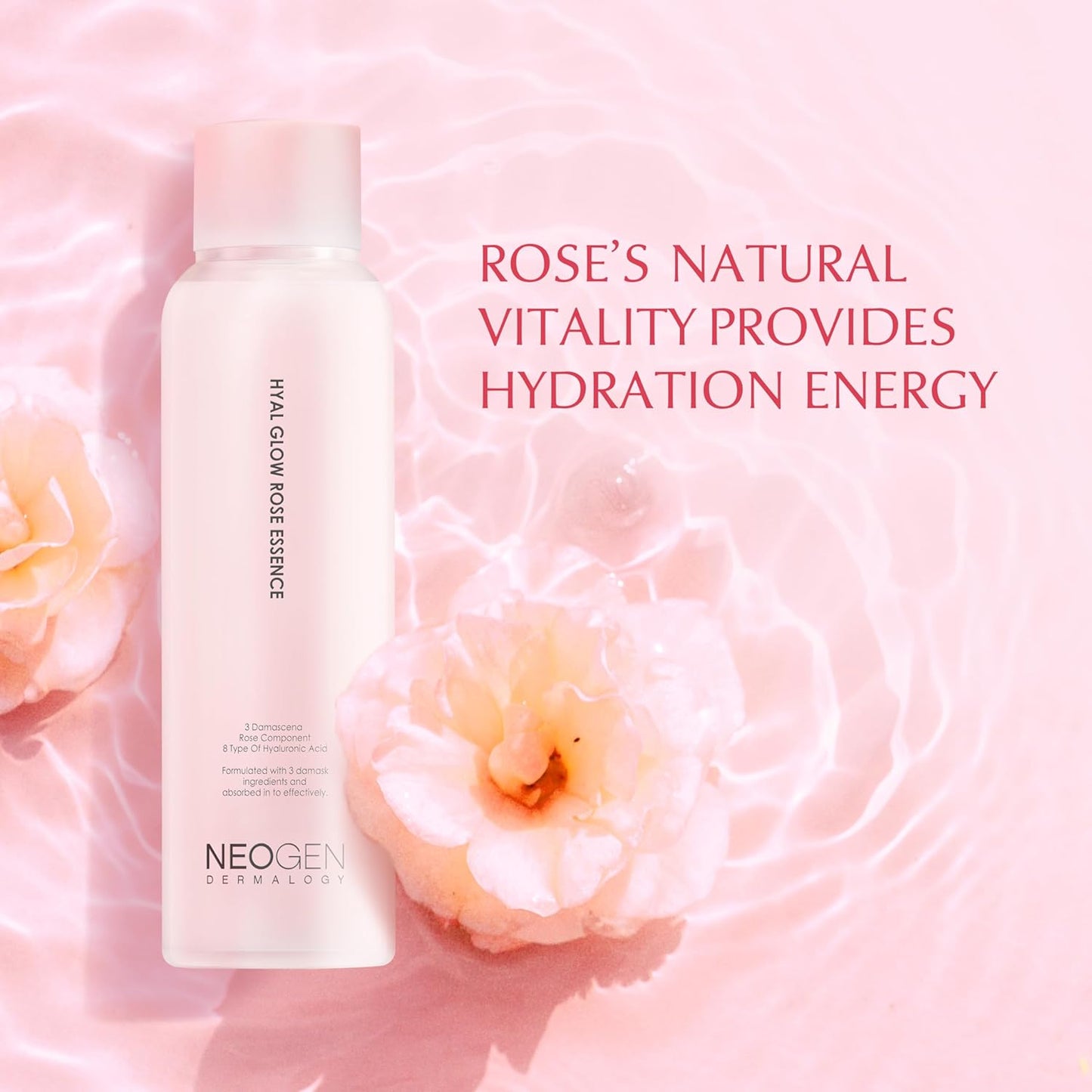DERMALOGY by Neogen Hyal Glow Rose Essence - Hydrating Formula with 74% Damask Rose Water | 160ml / 5.41 oz