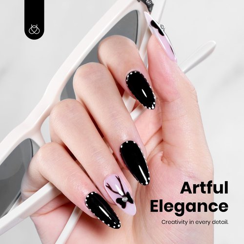 Beetles Black Gel Polish 2Pcs 0.51Fl.OZ Pure Black Gel Nail Polish Set 15ml Dark Base Color Soak Off Uv Nail Lamp Art Manicure DIY Design Gift for Women Long Nights Collection