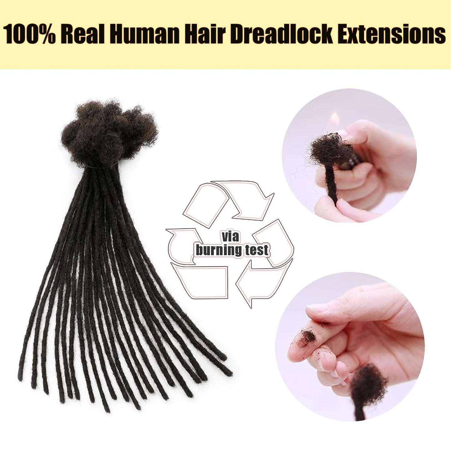 Coriario 0.4 cm Permanent Loc Extensions Human Hair 6 inch 30 Strands Real Human Hair Dreadlock Extensions Natural Black Dreads Extensions for Men Women Kids