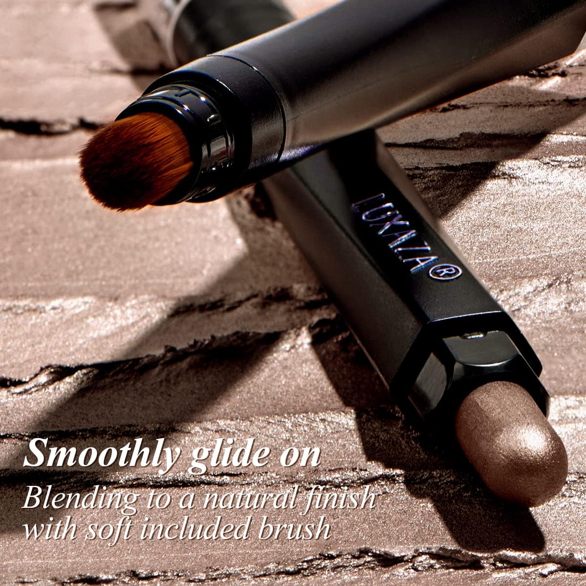 Cream Single Eyeshadow Stick with Blending Brush, Hypoallergenic Eye Shadow Sticks Makeup, Pro Waterproof & Long Lasting Eye Brightener Stick, Eyeshadow Pencil Crayon Shimmer #74