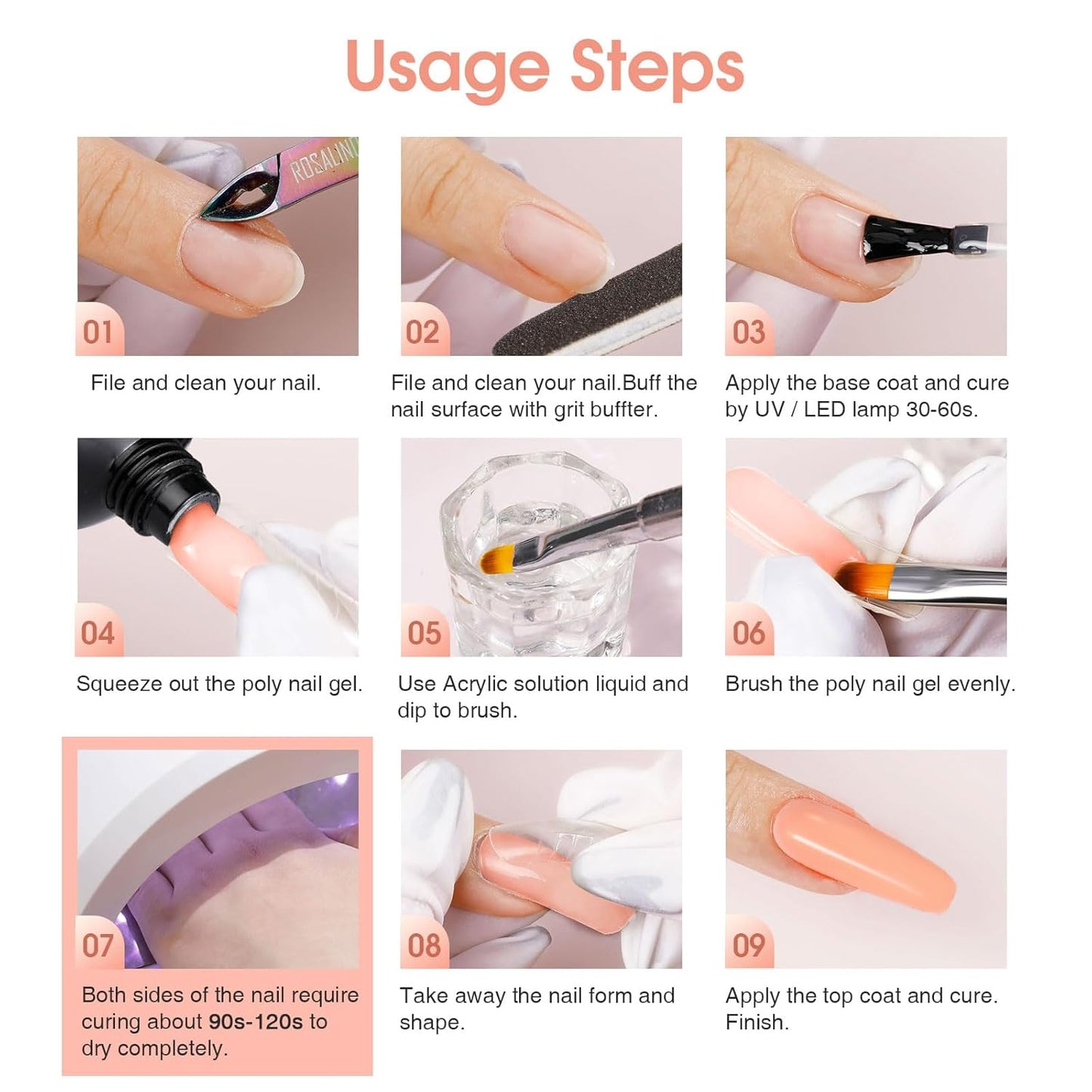 Nude Poly Extension Gel, ROSALIND 2.7 oz Light Nude Poly Nail Gel Builder for Nail Art Decoration, Thickening Extension Easy to DIY Use at Home Need UV Lamp