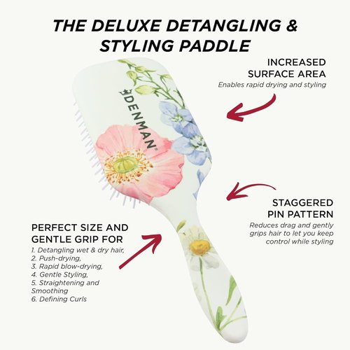 Denman Detangling Paddle Brush - Versatile Wet/Dry Hair Styler for All Hair Types | Ideal for Men & Women