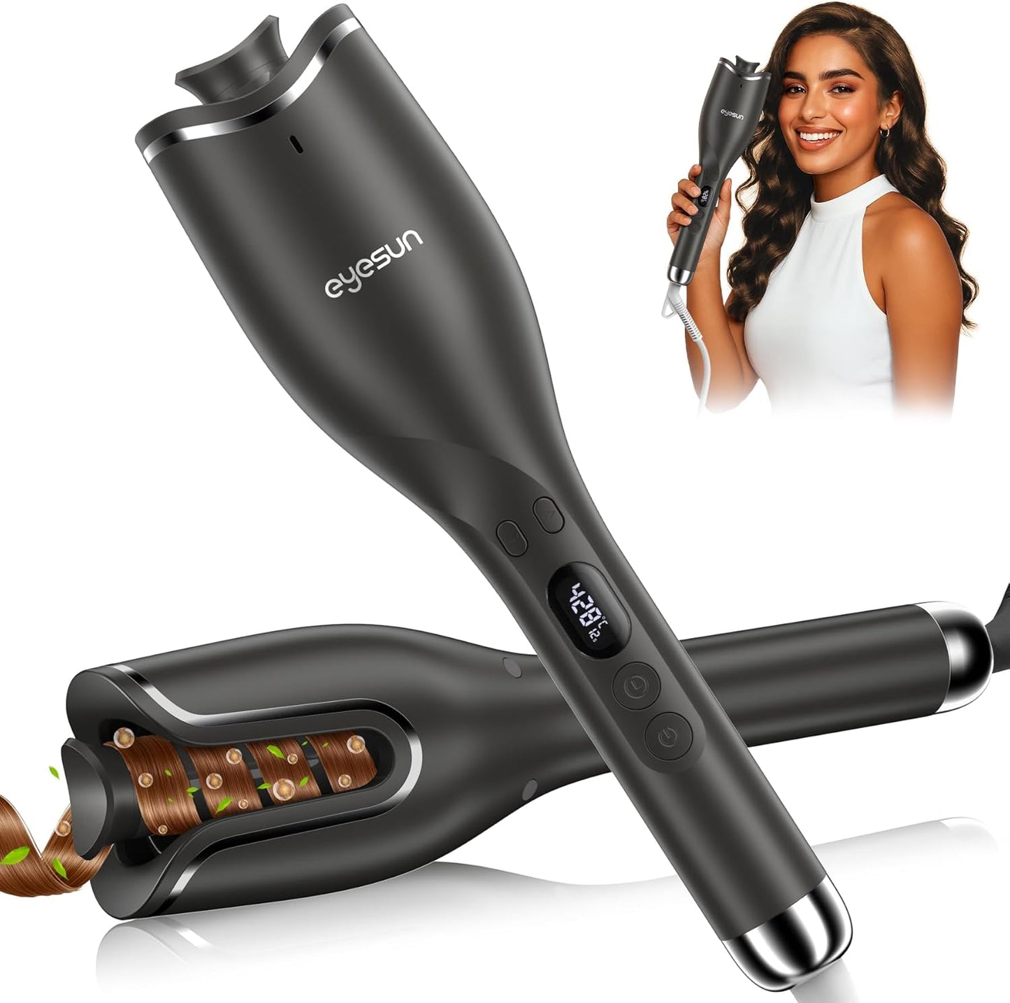 Skiennix Automatic Hair Curling Iron - Portable Rotating Design with LCD Display & 4 Heat Settings | Lightweight & Fast Heating for Travel