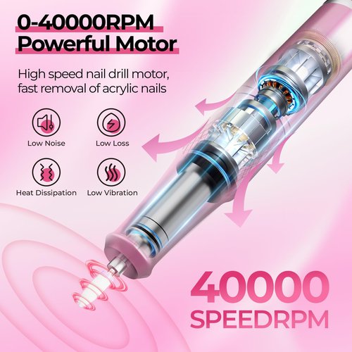 JOSGLOI 40000RPM Electric Nail File Drill Professional Kit, Drill Machine with LCD Display, Manicure Pedicure Polishing Acrylic Gel Nail Grinder for Salon, Home Use