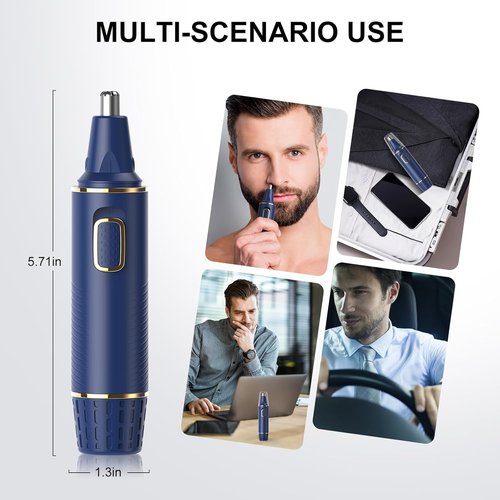 Nose Hair Trimmers for Men,Rechargeable Hair Trimmer 2 in 1 Painless Multifunctional Ear and Nose Hair Trimmer with IPX7 Waterproof Dual Edge Blades (Blue)